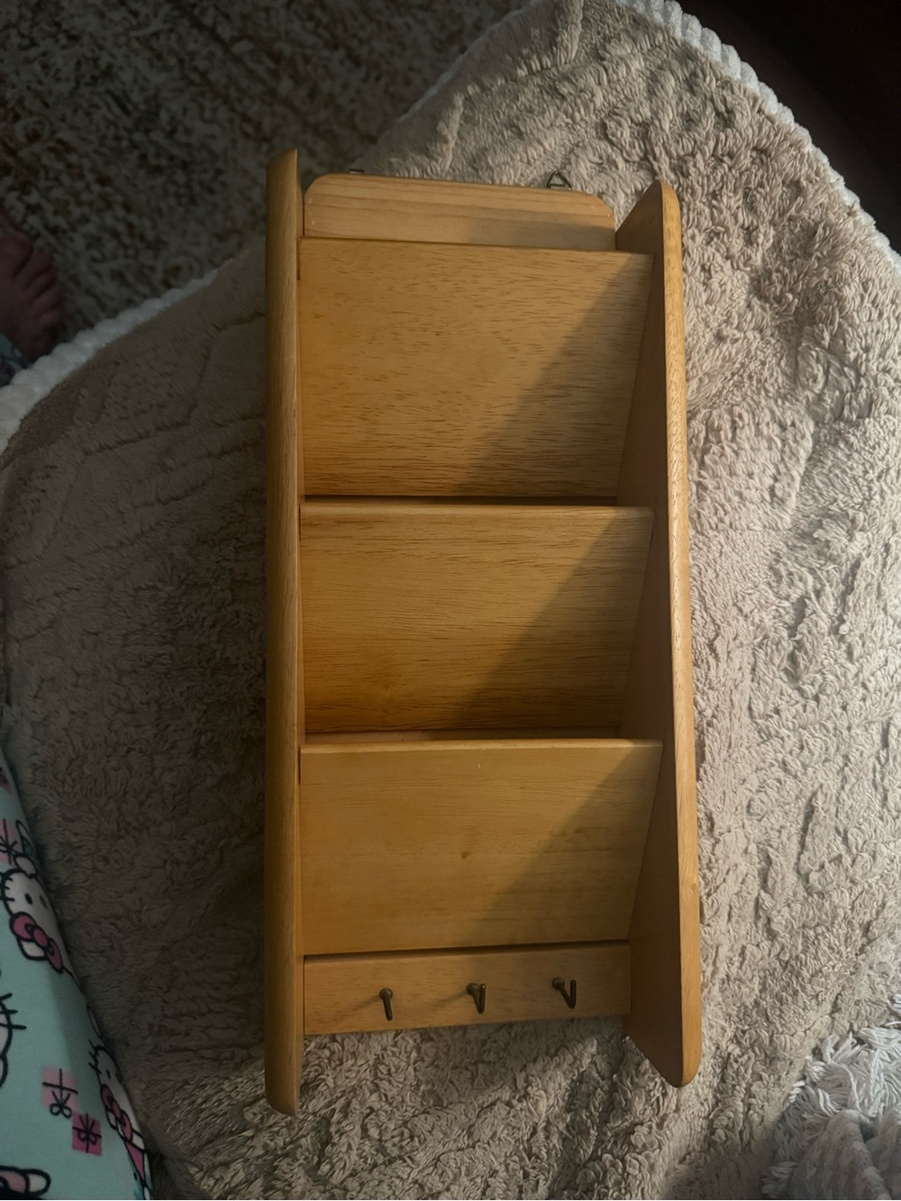 Furio Wooden Wall Shelf with Hooks - Natural Finish
